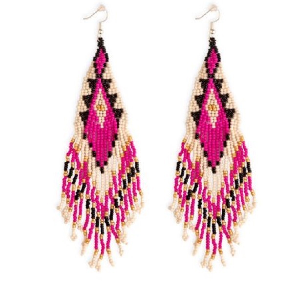 Myra Bag Jewelry - New Gorgeous Pink Gold Hand Beaded tassel boho western tribal earrings jewelry